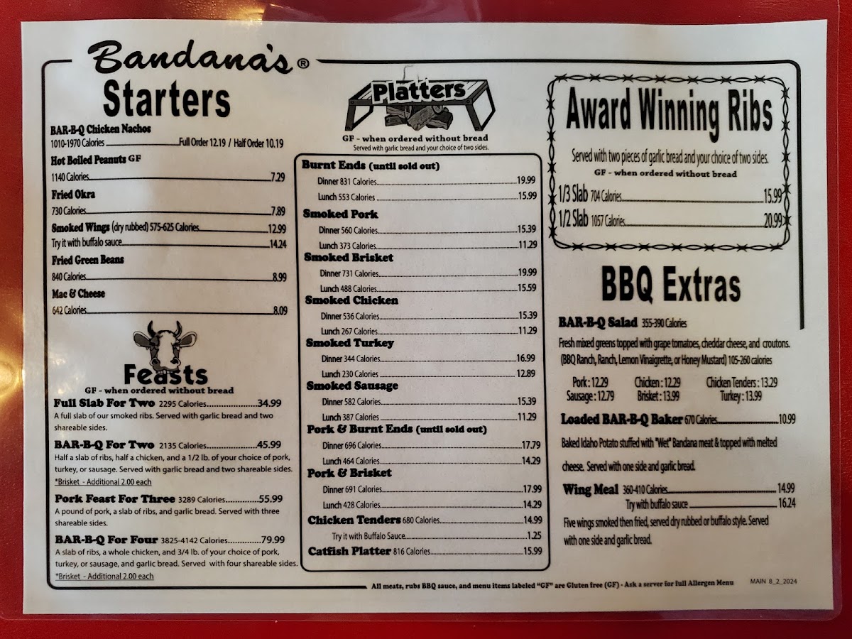 Menu Bandana's Bar-B-Q Mt. Vernon Il-1