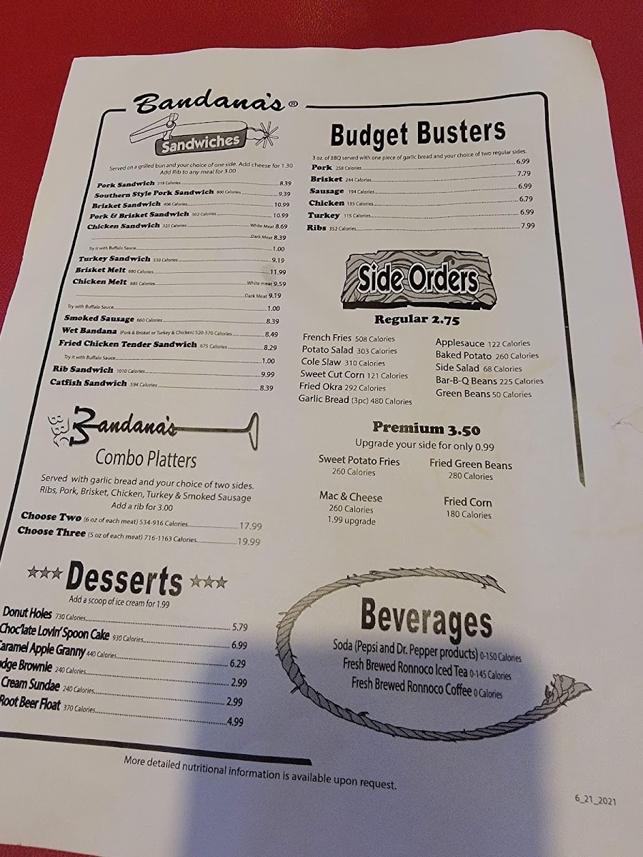 Menu Bandana's Bar-B-Q Mt. Vernon Il-3