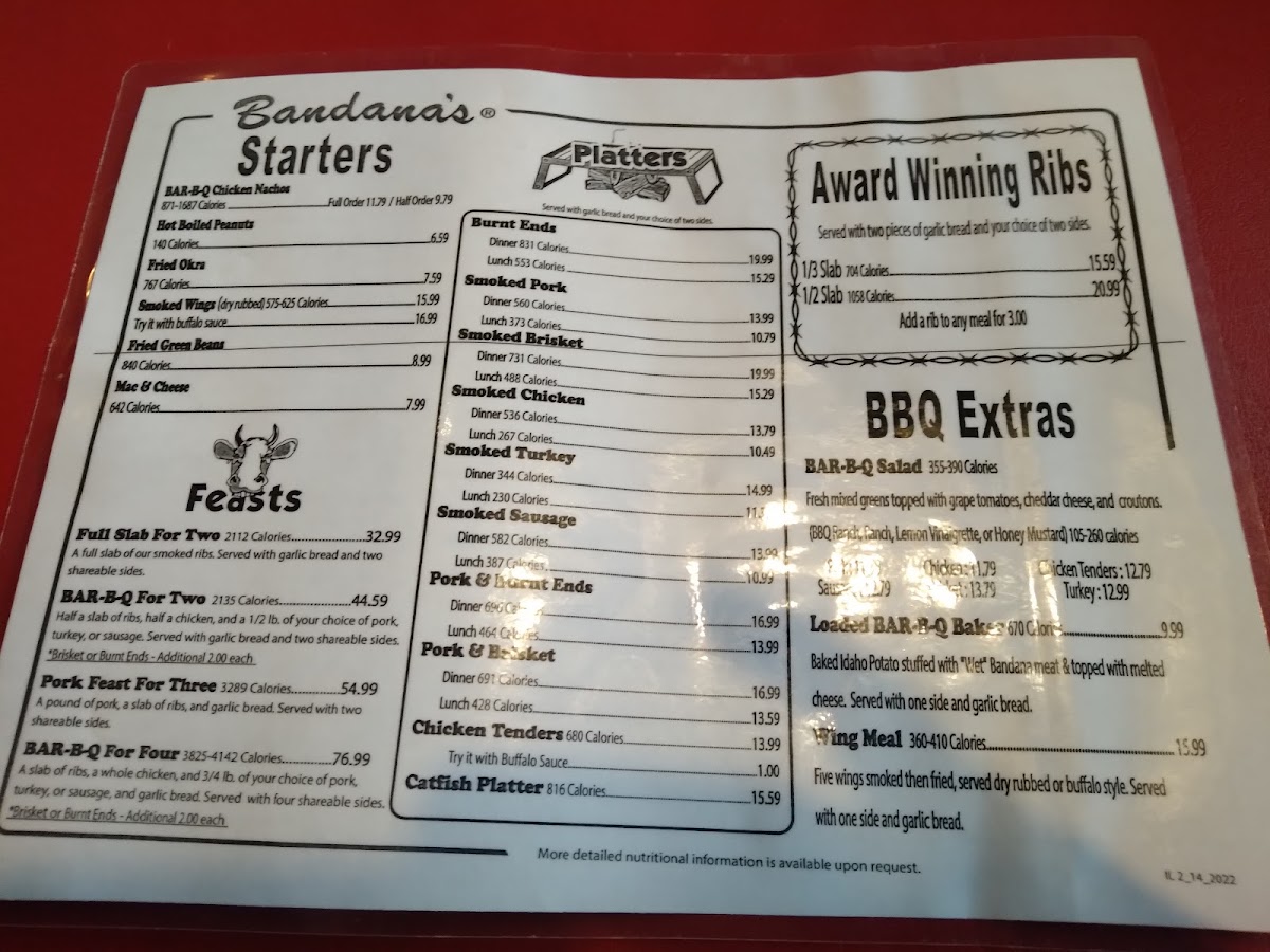 Menu Bandana's Bar-B-Q Mt. Vernon Il-5